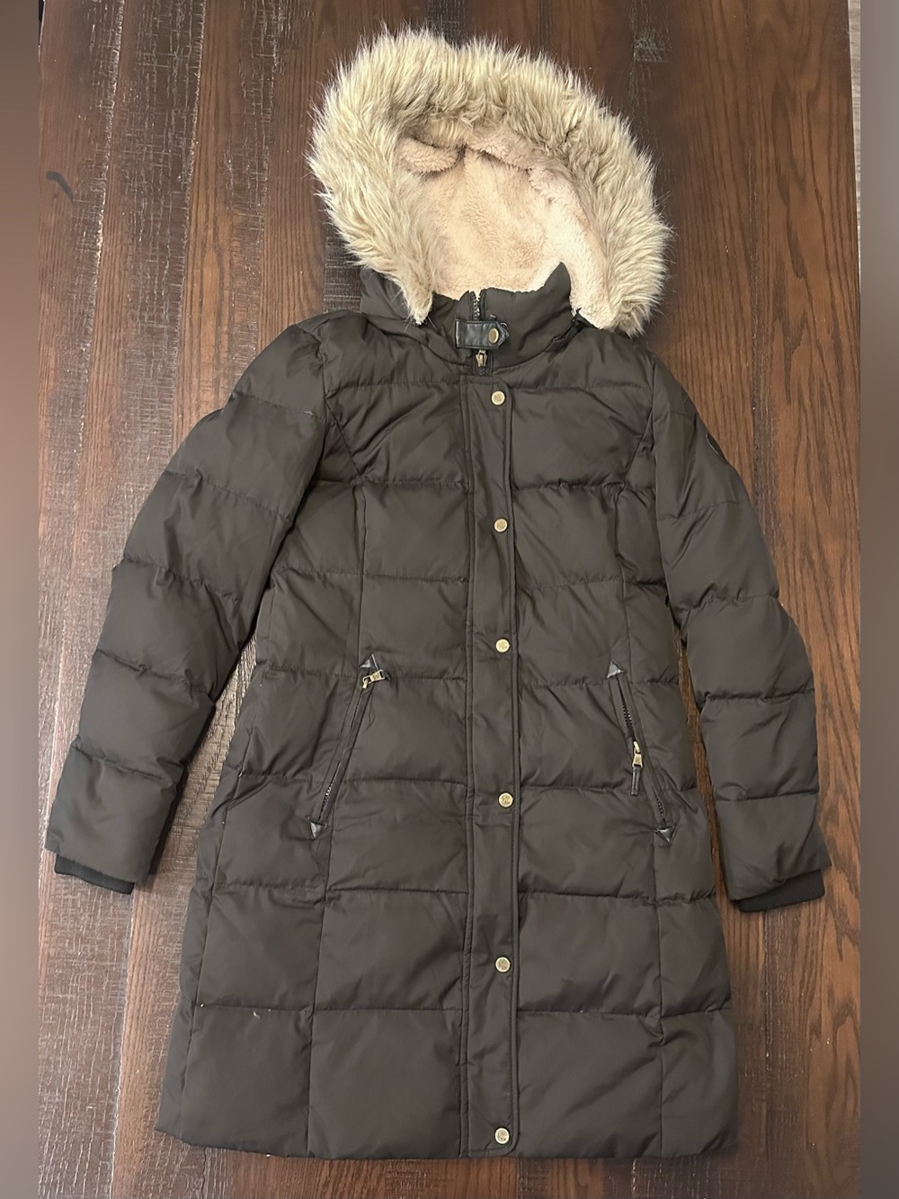 Lauren Ralph Lauren Down Puffer Winter Coat Women's S Black Fur Hood Jacket